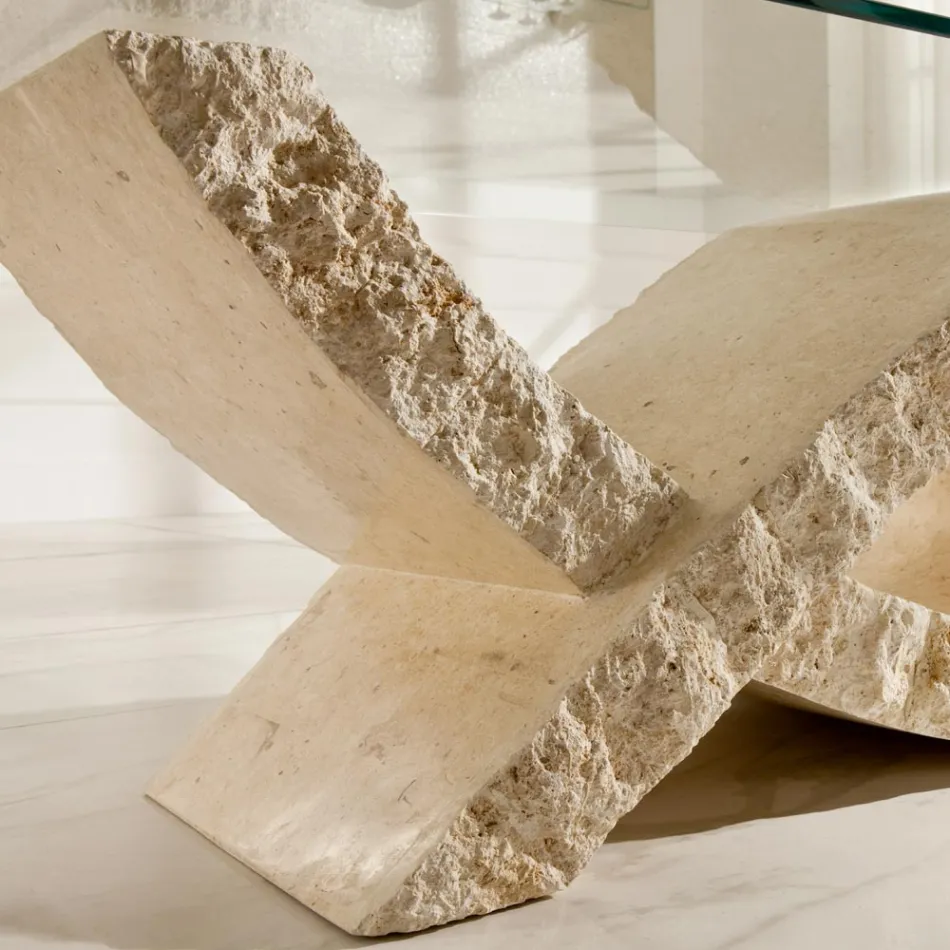 Fossil Stone Soffbord med Transparent Glasskiva - Kansas Viadurini
