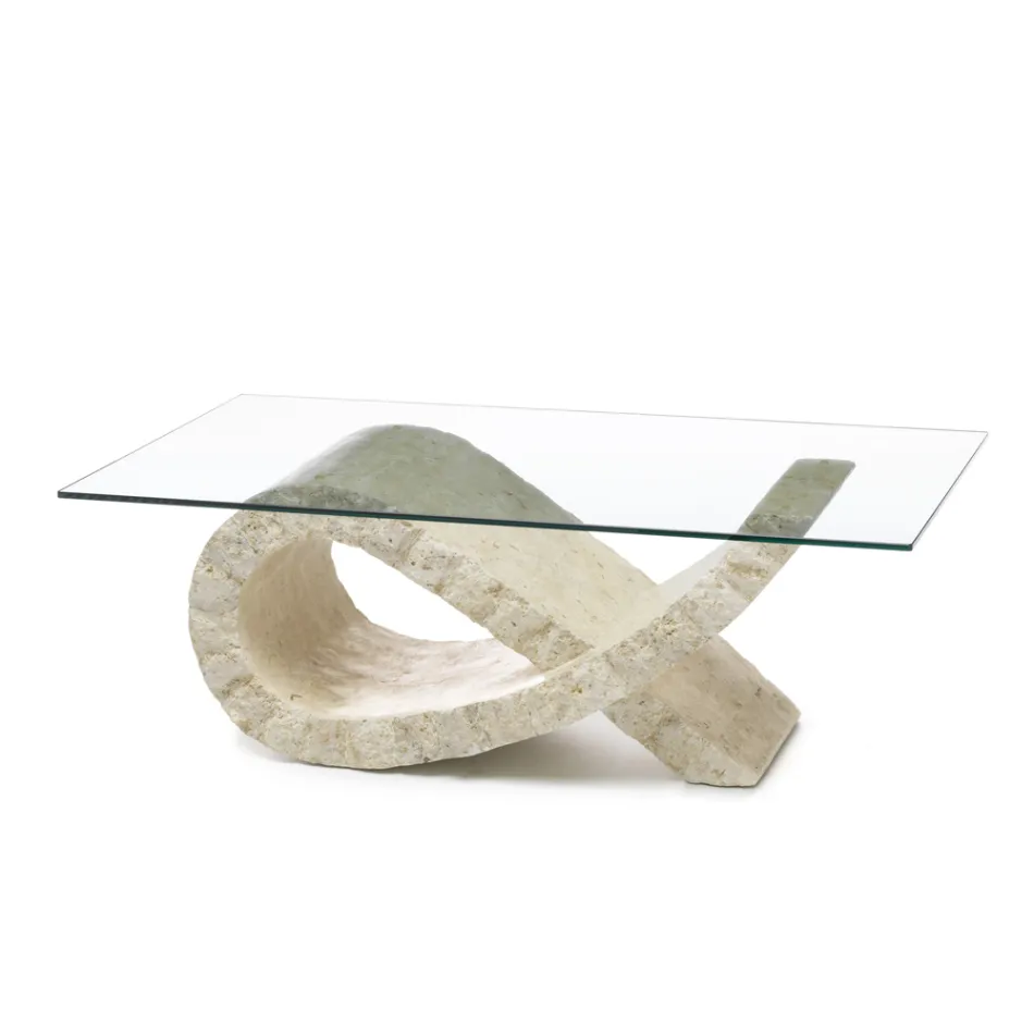 Fossil Stone Soffbord med Transparent Glasskiva - Kansas Viadurini