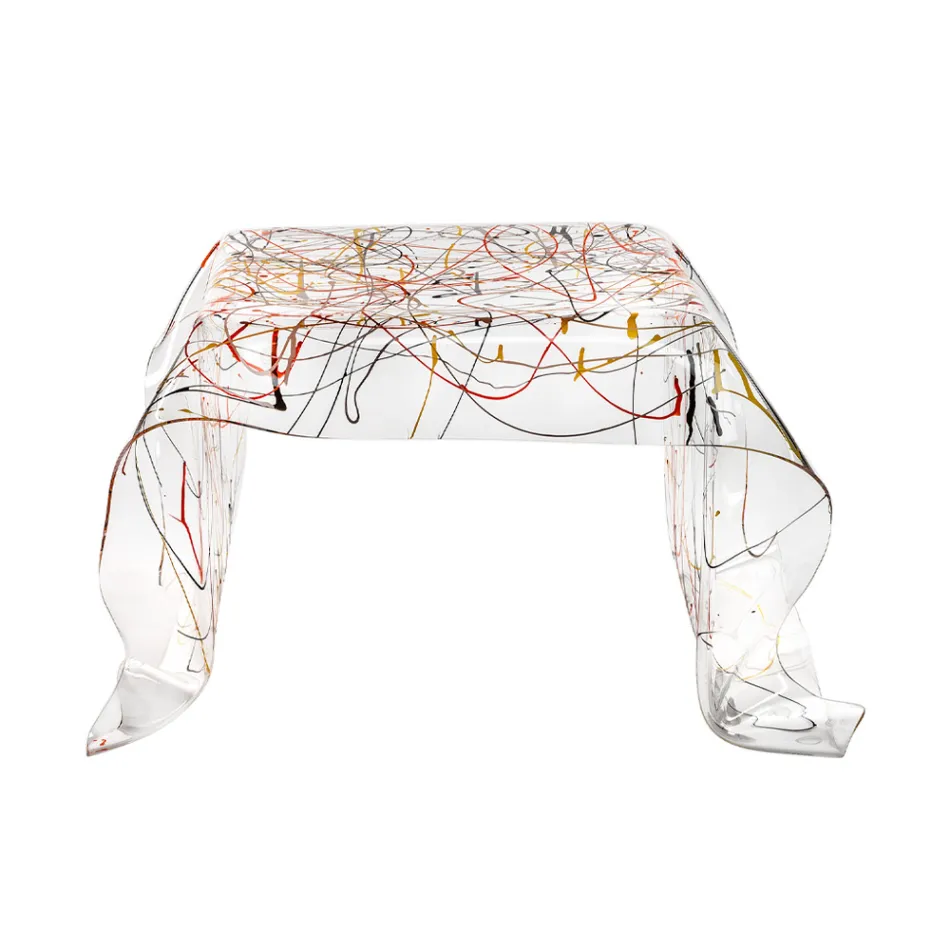 Handdrappat soffbord i plexiglas tillverkat i Italien - Pippo Viadurini