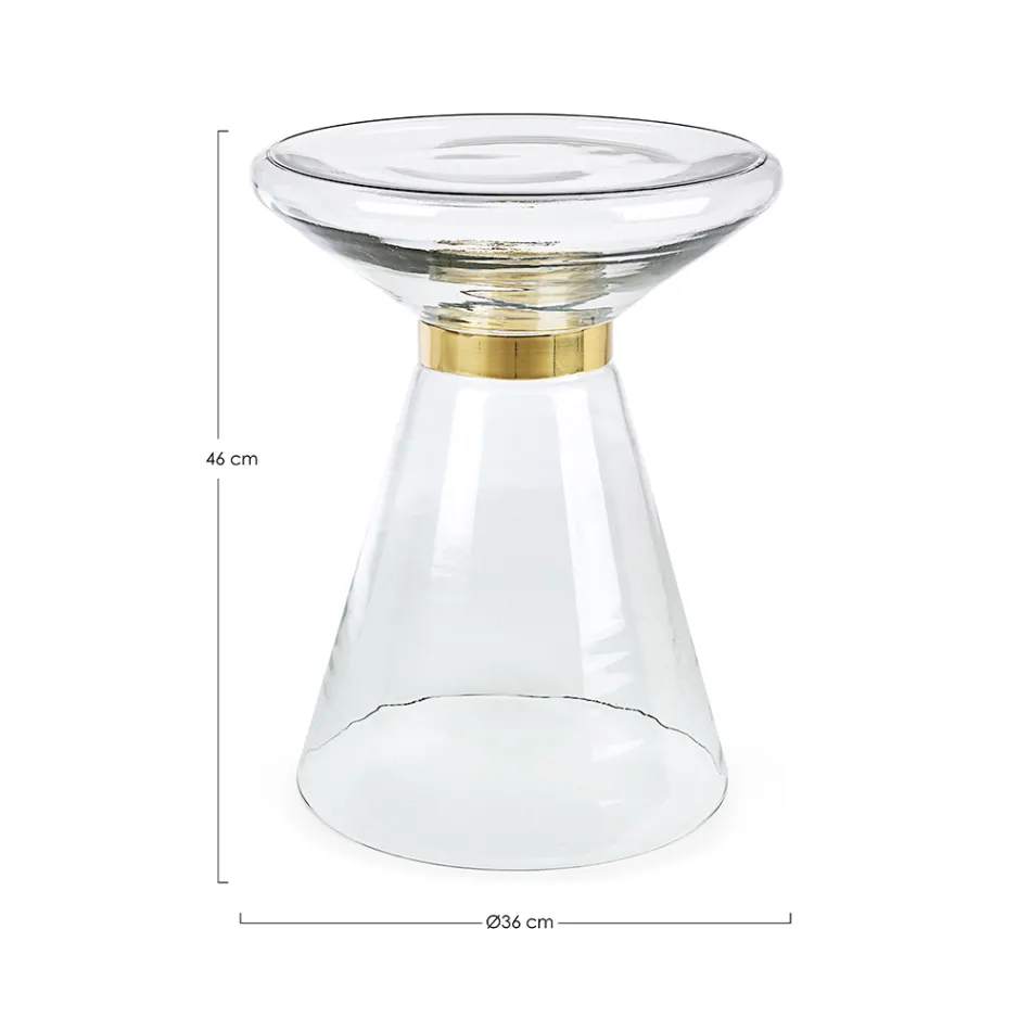 Soffbord i glas och dekor i mässingspläterat stål - Gabrio Viadurini