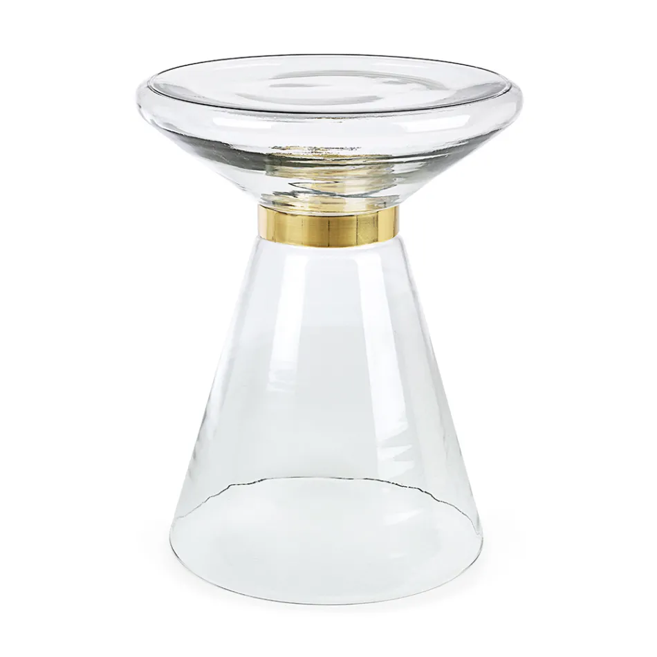 Soffbord i glas och dekor i mässingspläterat stål - Gabrio Viadurini