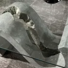Soffbord i härdat glas med Fossil Stone Base - Jordan Viadurini