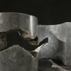 Soffbord i härdat glas med Fossil Stone Base - Jordan Viadurini