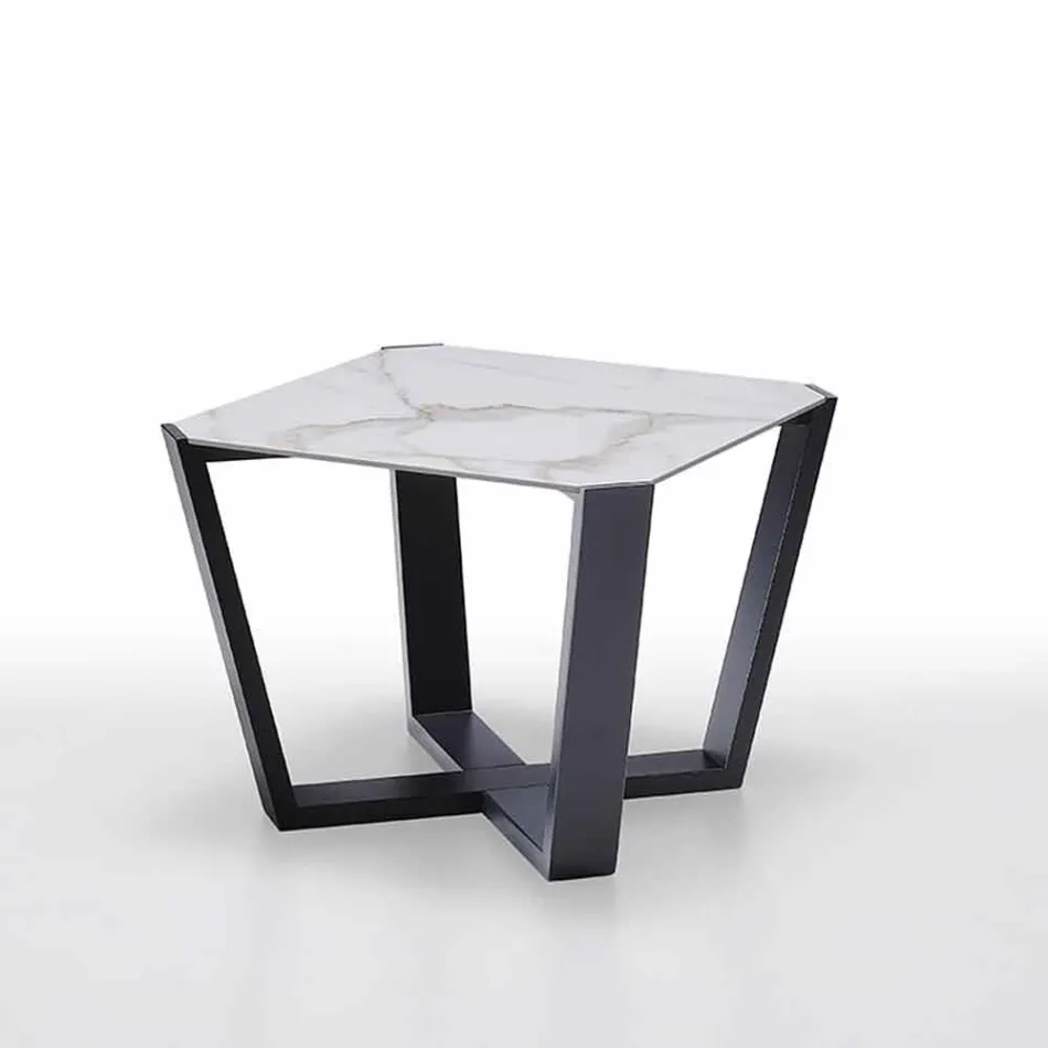 Modernt soffbord i Gres och bokträ tillverkat i Italien - Titanic Viadurini