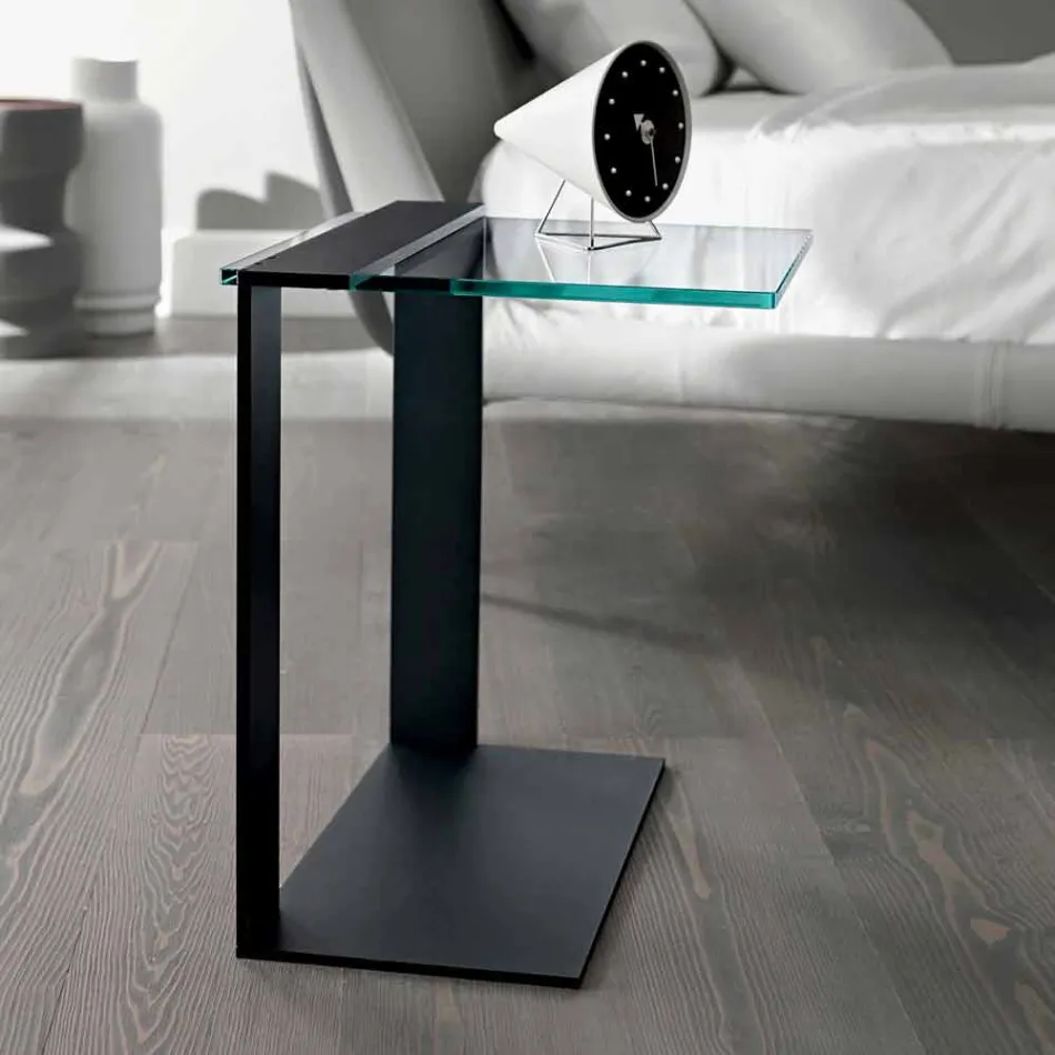 Modern metall och rökt eller klart glas soffbord gjord i Italien - Teilor Viadurini