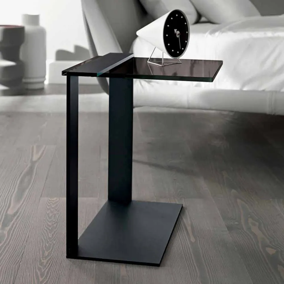 Modern metall och rökt eller klart glas soffbord gjord i Italien - Teilor Viadurini