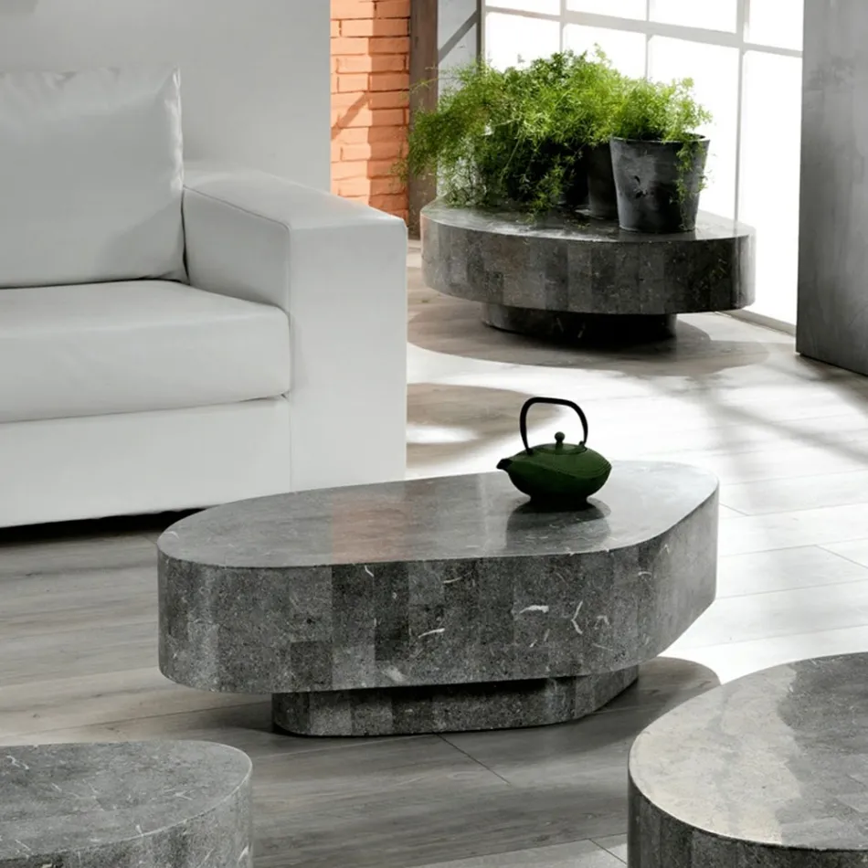 Modernt soffbord format i fossil sten - Bowie Viadurini