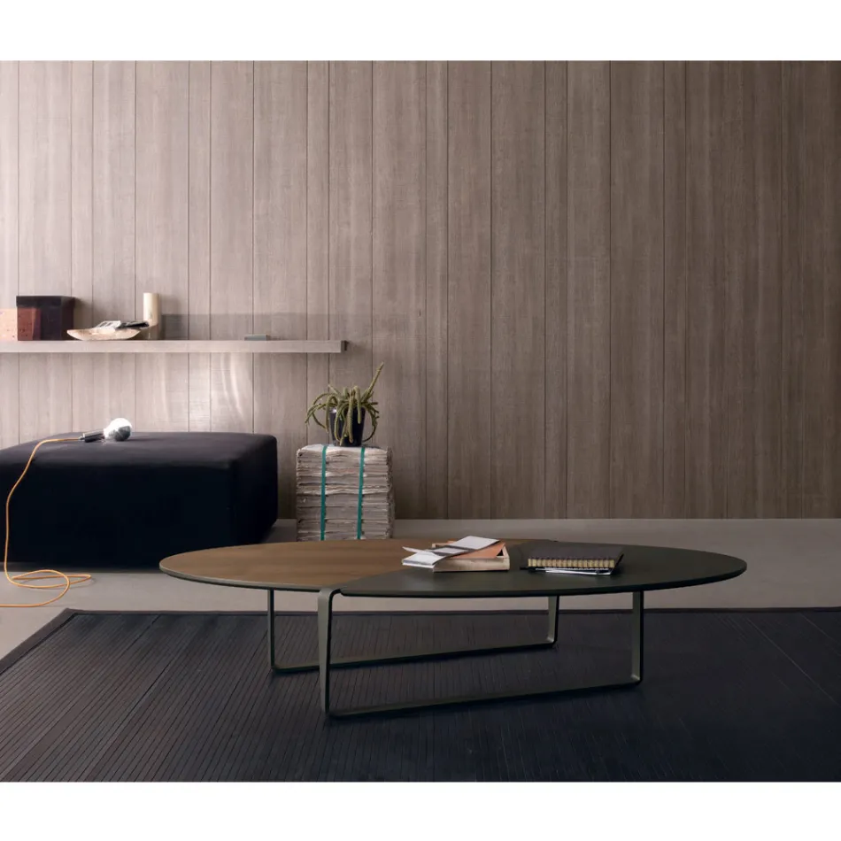 Ovalt soffbord i metall och tvåfärgad träskiva - Comacchio Viadurini