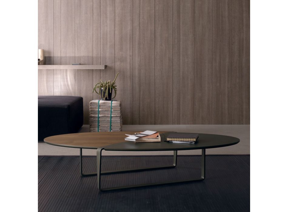 Ovalt soffbord i metall och tvåfärgad träskiva - Comacchio Viadurini