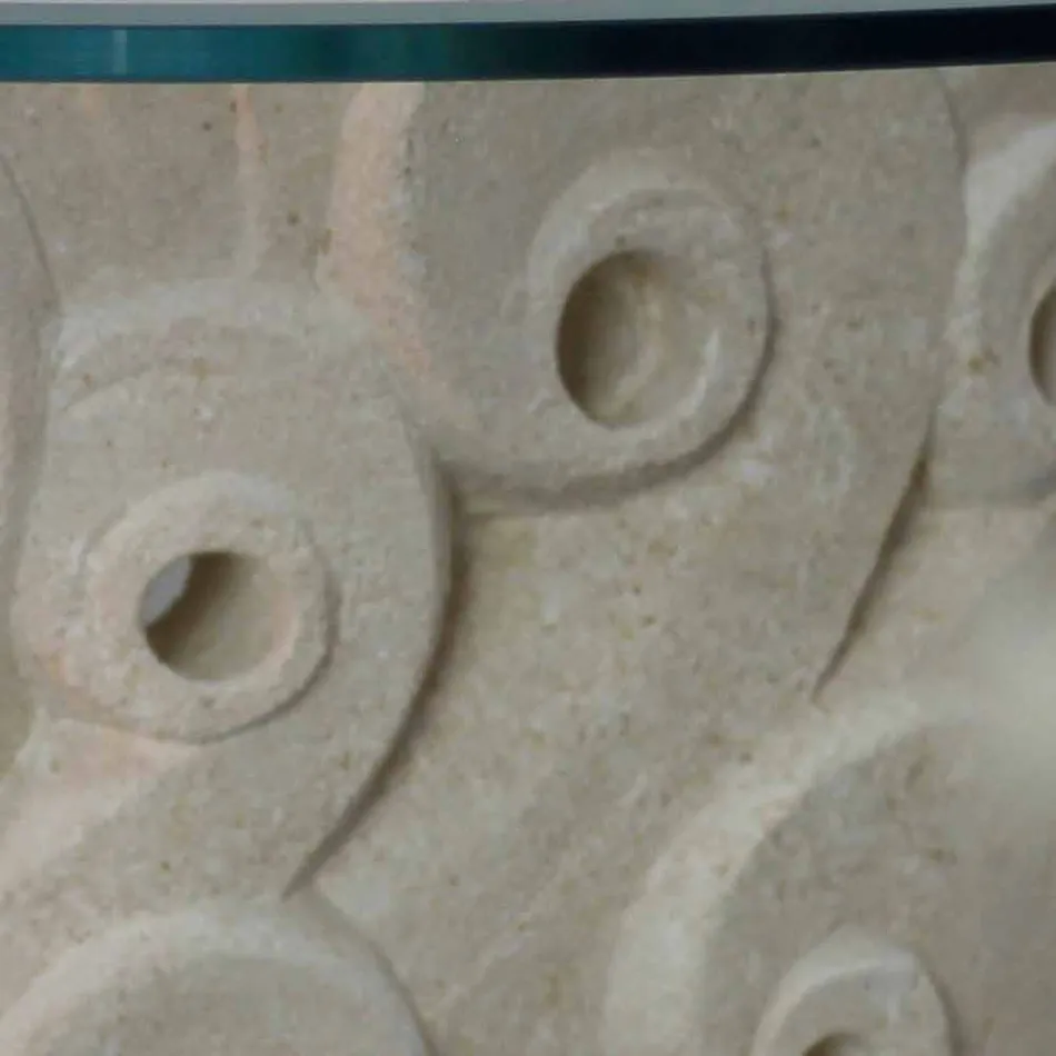 Ovalt sten och glas soffbord, modern Lindos design Viadurini