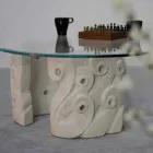 Ovalt sten och glas soffbord, modern Lindos design Viadurini