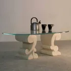 Ovalt soffbord i sten och kristall design Aracne-S Viadurini