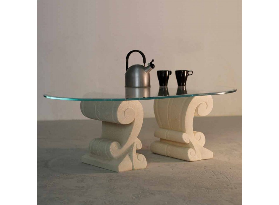 Ovalt soffbord i sten och kristall design Aracne-S Viadurini