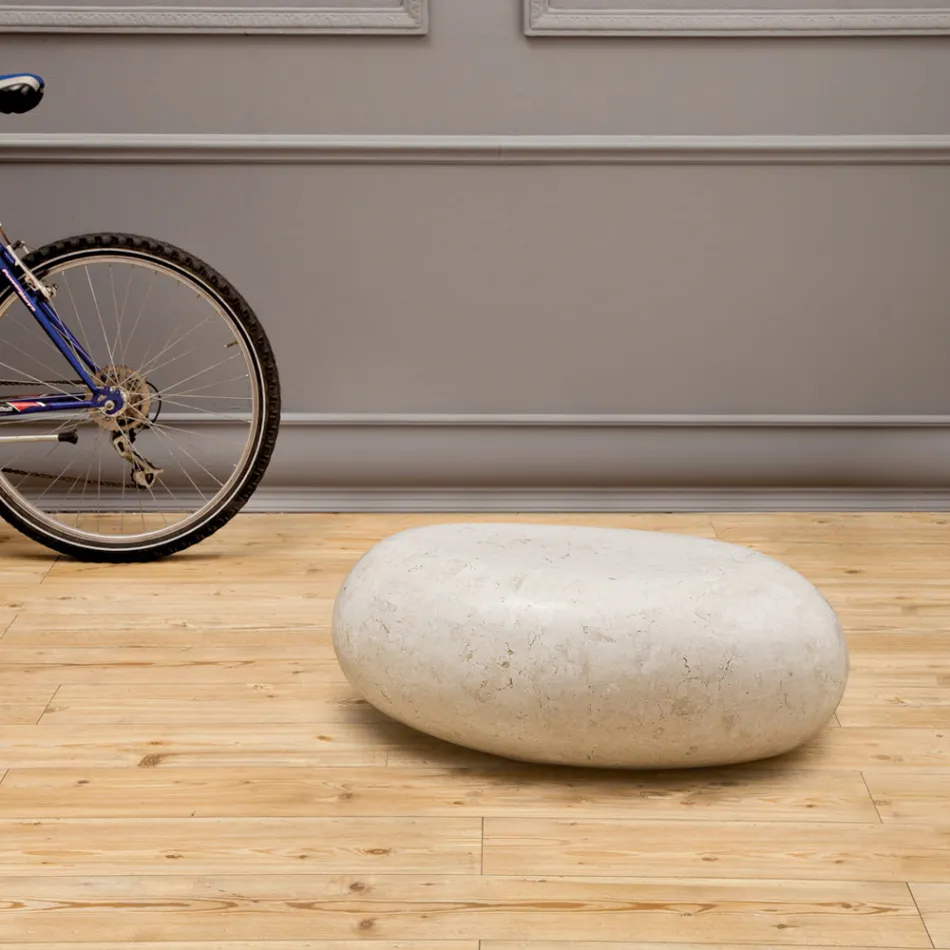 Ovalt soffbord i vit fossil sten - Alfred Viadurini