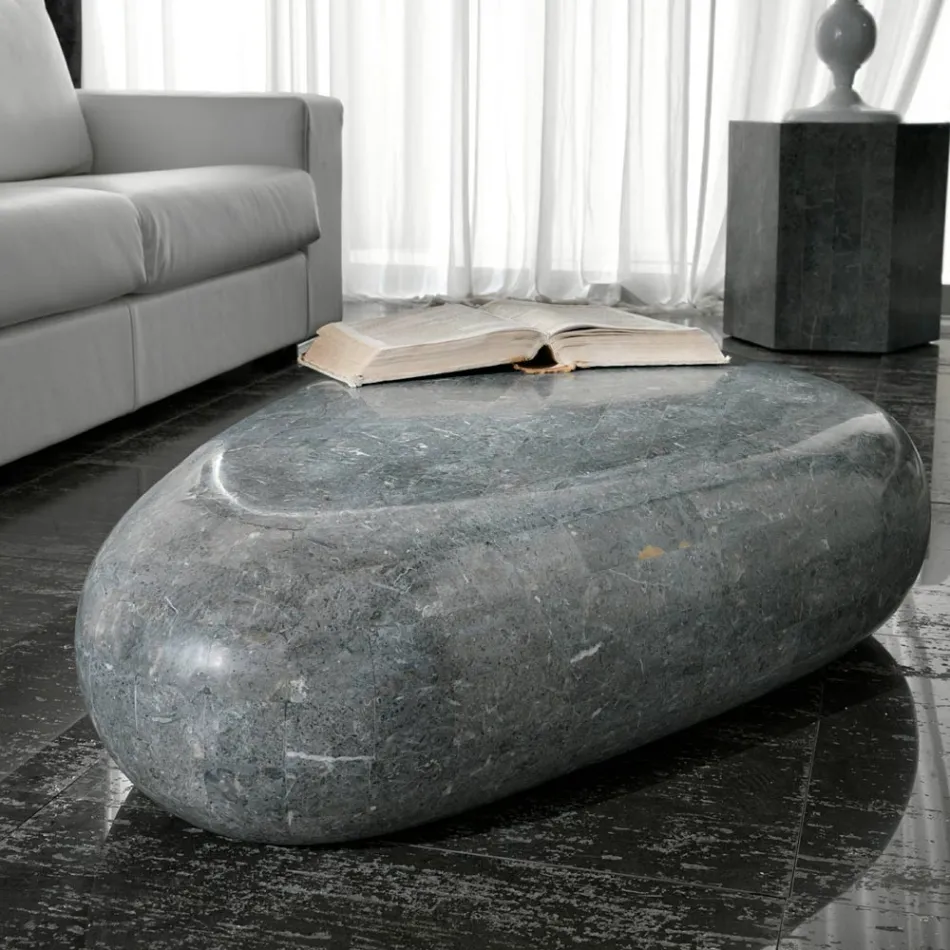 Ovalt soffbord i modern fossil sten - Avenue Viadurini