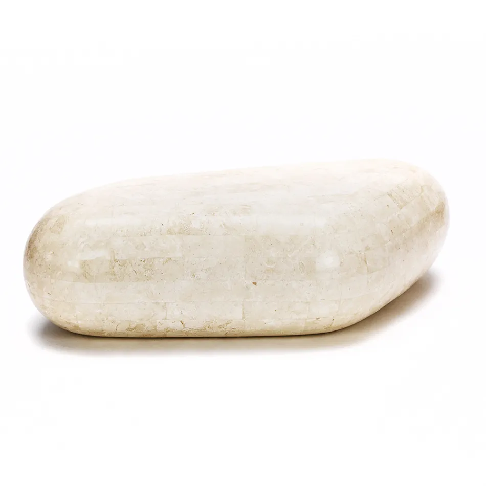 Ovalt soffbord i modern fossil sten - Avenue Viadurini