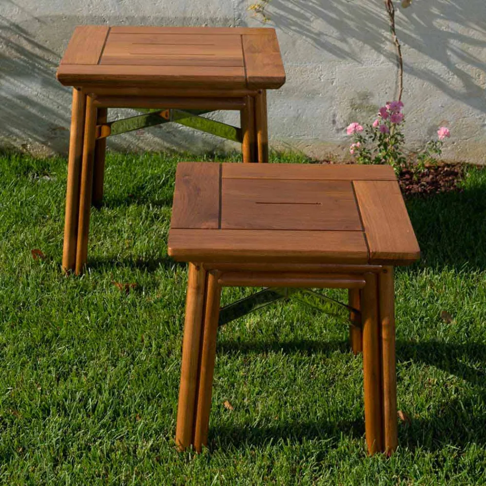 Soffbord utomhus i naturligt eller svart trä, 2 storlekar - Suzana Viadurini