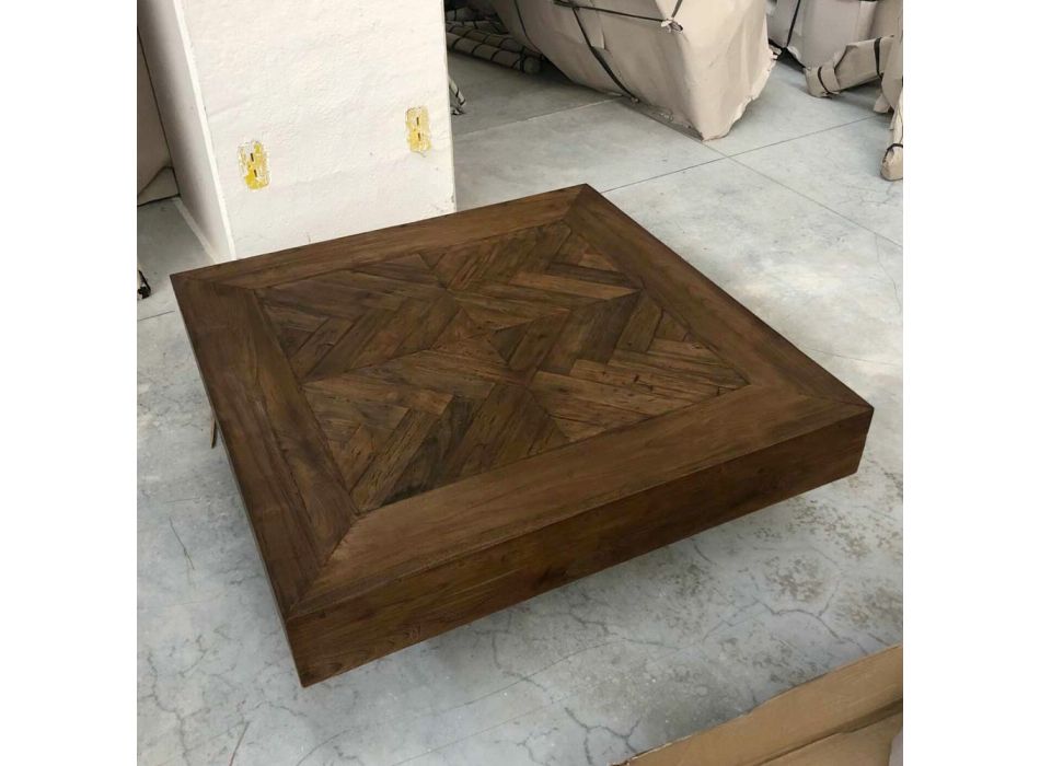 Fyrkantigt soffbord i återvunnet tropiskt trä - rutschkana Viadurini