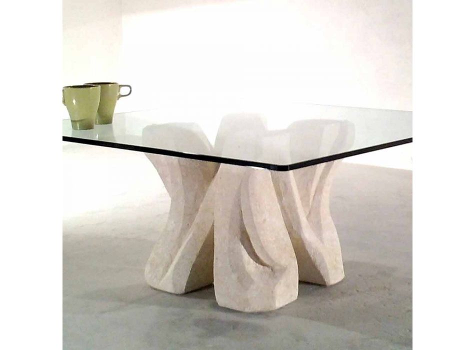 Fyrkantig petra och kristall soffbord, modern Kos design Viadurini