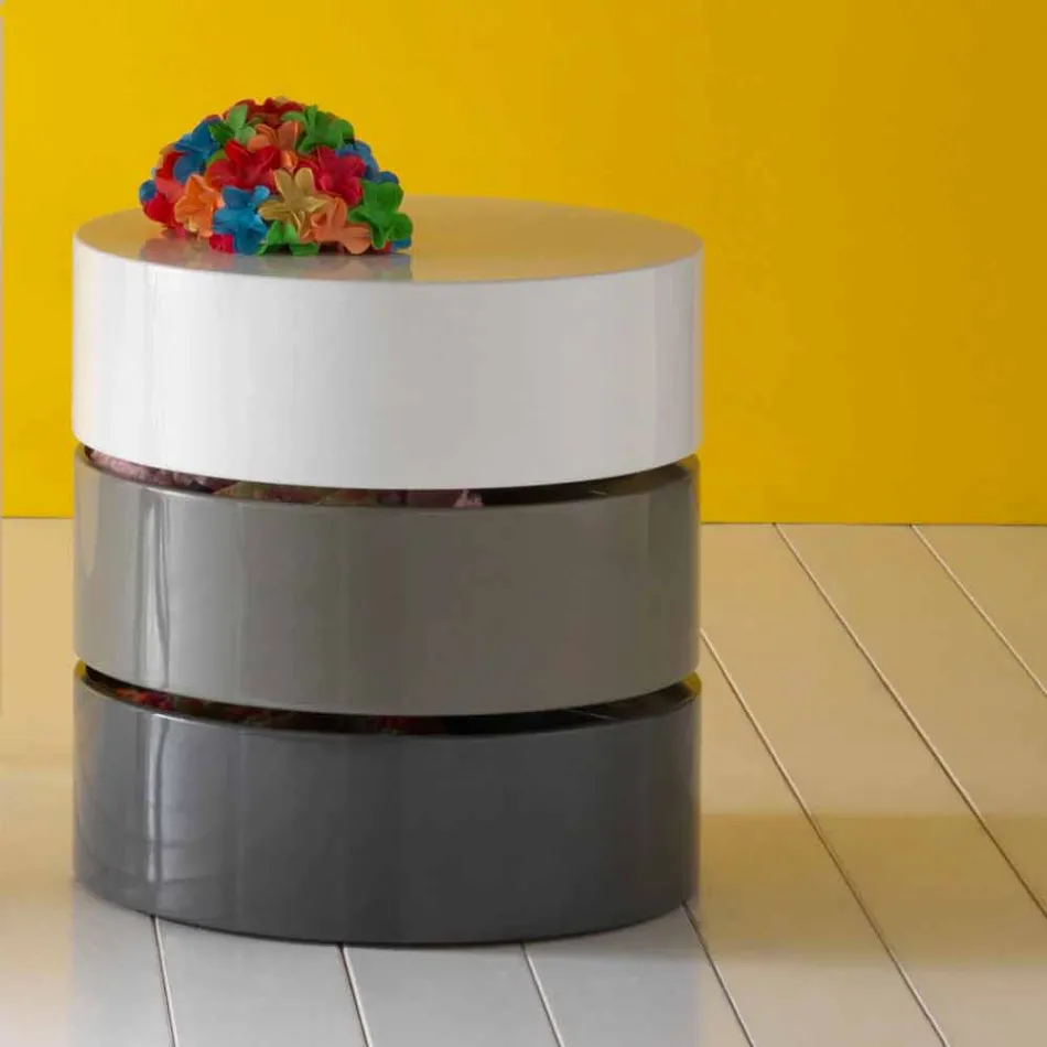 Runt soffbord med svängbara hyllor och behållare i MDF - Pitty Viadurini