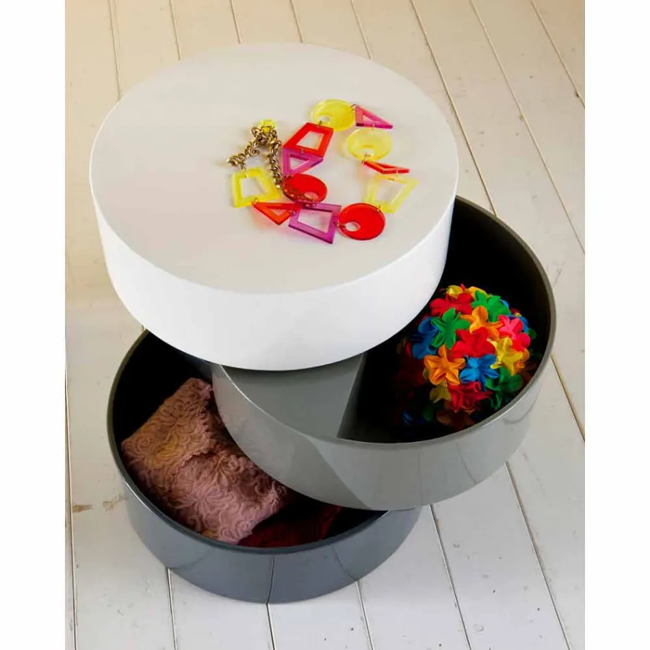 Runt soffbord med svängbara hyllor och behållare i MDF - Pitty Viadurini