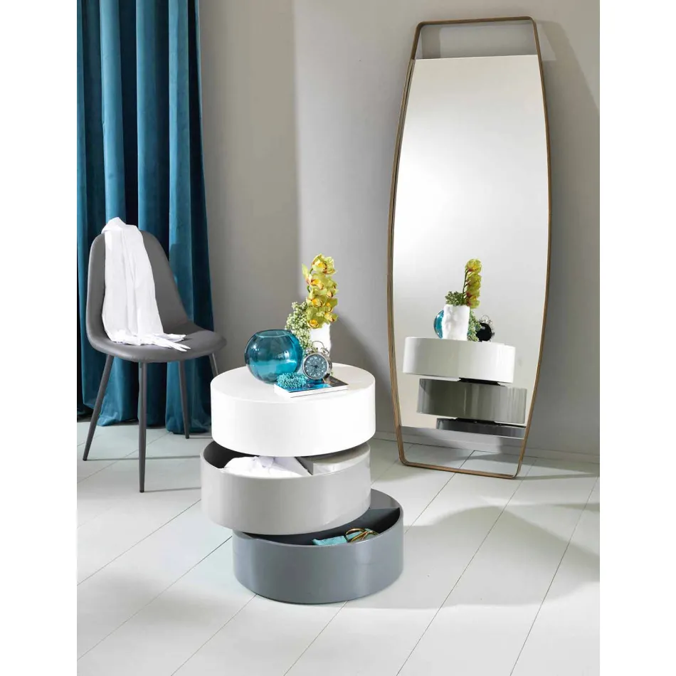 Runt soffbord med svängbara hyllor och behållare i MDF - Pitty Viadurini