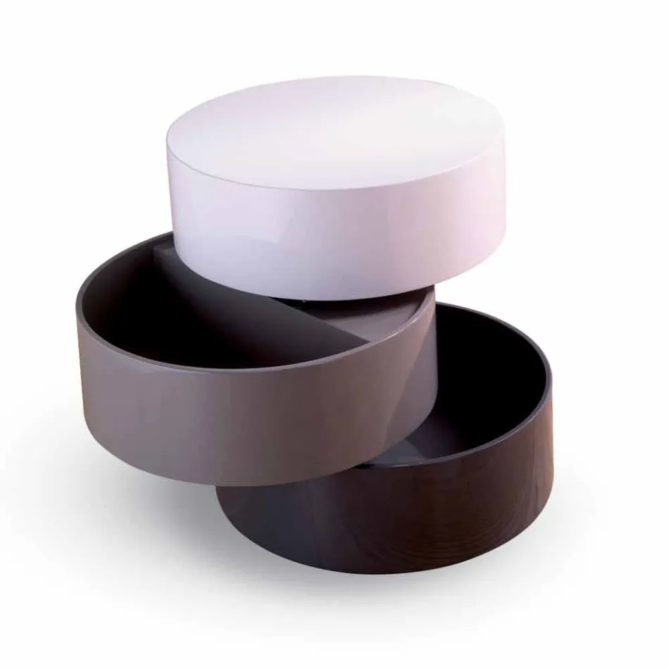 Runt soffbord med svängbara hyllor och behållare i MDF - Pitty Viadurini