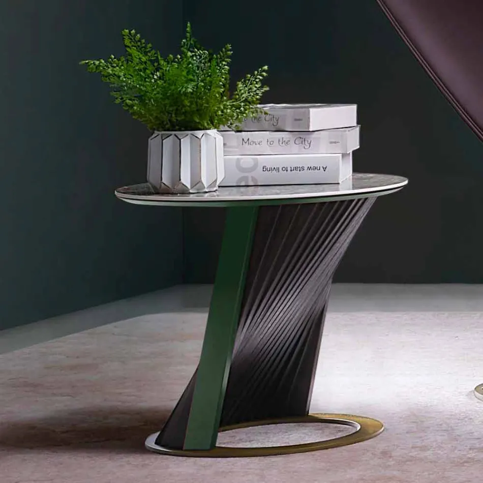 Runt design soffbord i stengods och ask tillverkat i Italien - Bering Viadurini