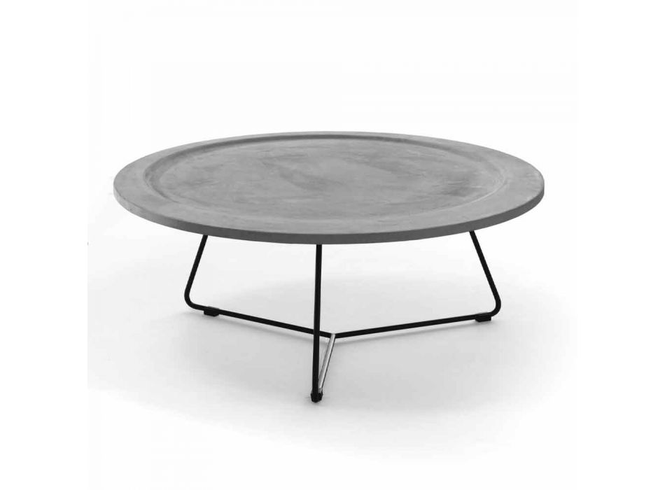 Runt soffbord i betong och svartmetall tillverkad i Italien - Evolve Viadurini