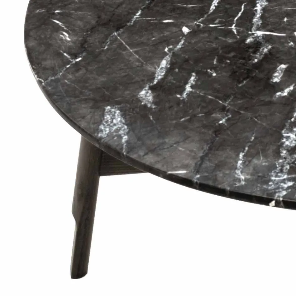 Runt soffbord i marmor och bokträ Tillverkat i Italien - Daniela Viadurini