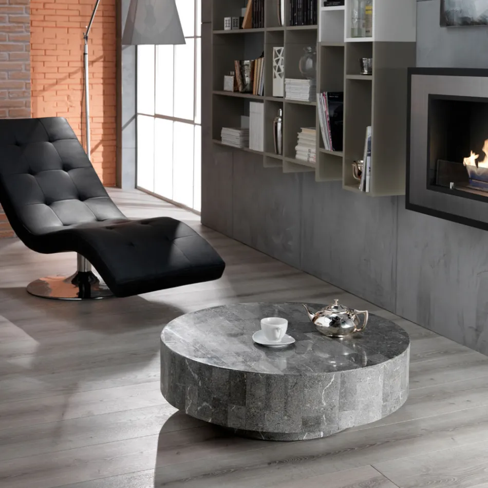 Modernt runt soffbord i fossil sten - Vermont Viadurini