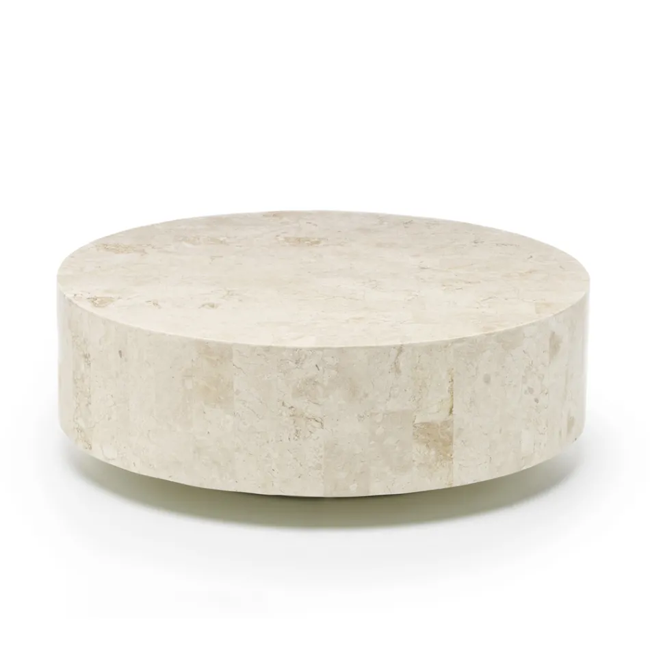 Modernt runt soffbord i fossil sten - Vermont Viadurini