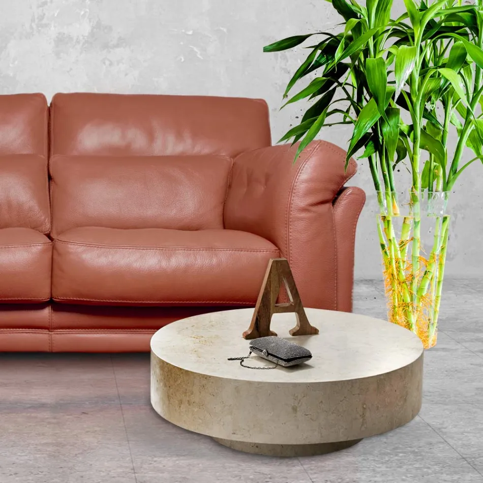 Modernt runt soffbord i fossil sten - Vermont Viadurini