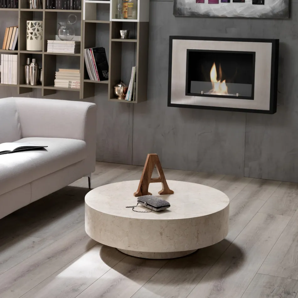 Modernt runt soffbord i fossil sten - Vermont Viadurini