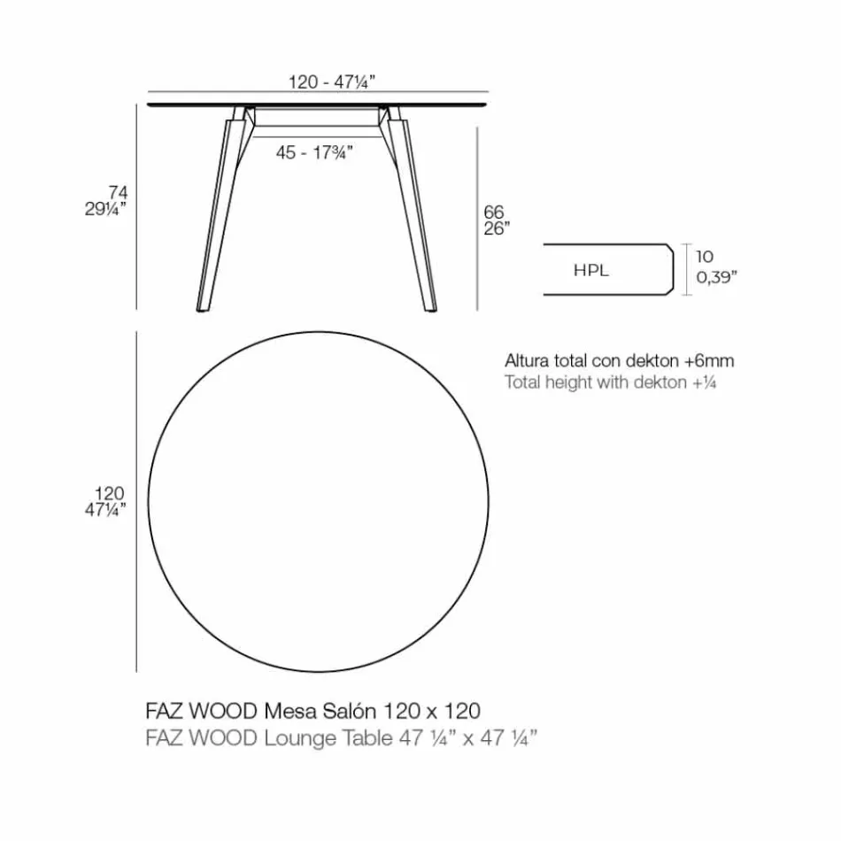 Runt soffbord av trä och Hpl-topp i 2 storlekar - Faz Wood av Vondom Viadurini