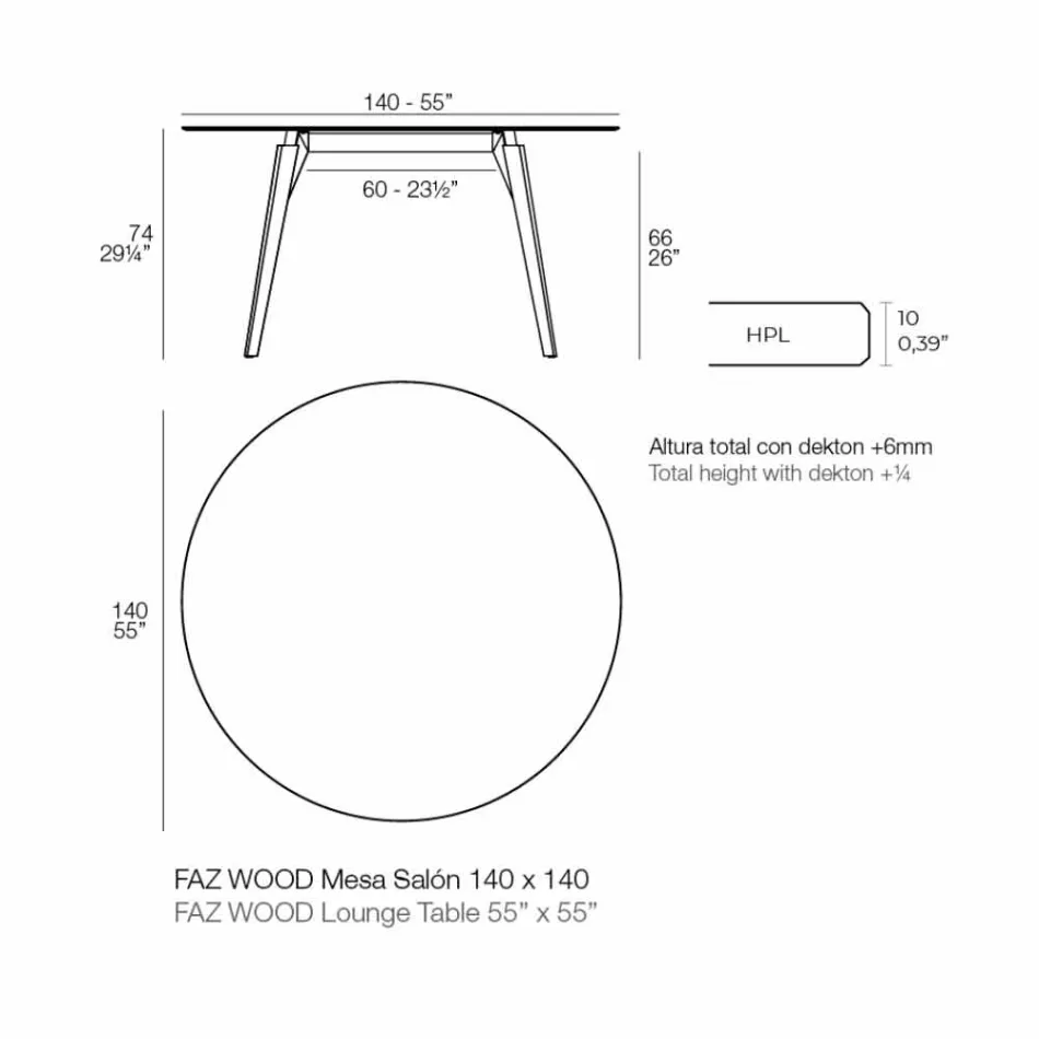 Runt soffbord av trä och Hpl-topp i 2 storlekar - Faz Wood av Vondom Viadurini