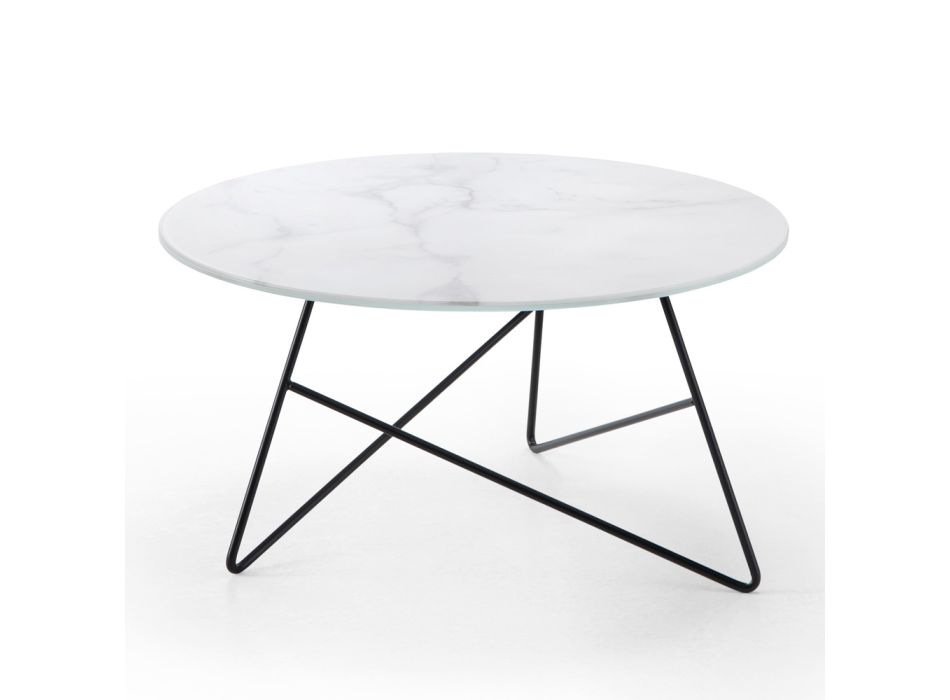 Runt soffbord i metall och marmoreffekt glasskiva - Magali Viadurini