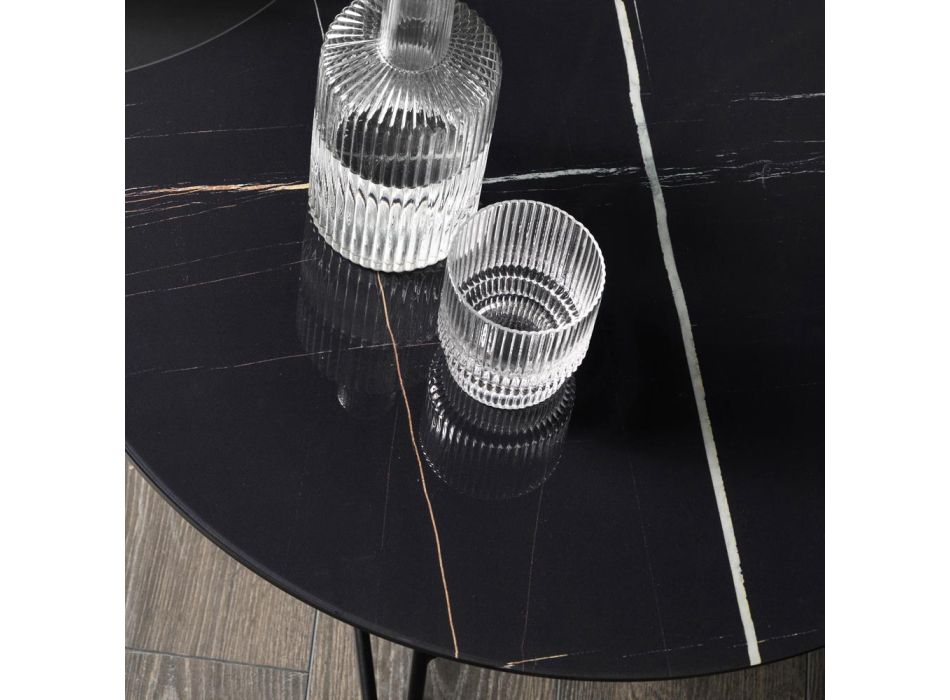Runt soffbord i metall och marmoreffekt glasskiva - Magali Viadurini
