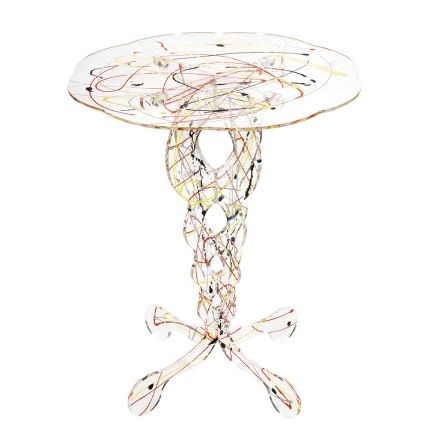 Runt genomskinligt soffbord i plexiglas och färgad skiva - Fosfor Viadurini