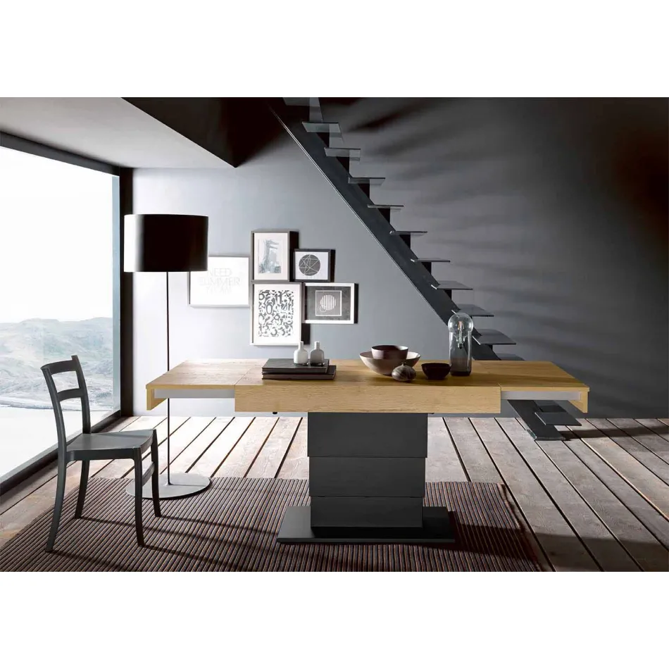 Omvandlingsbart soffbord i trä och stål Tillverkat i Italien - Demetro Viadurini