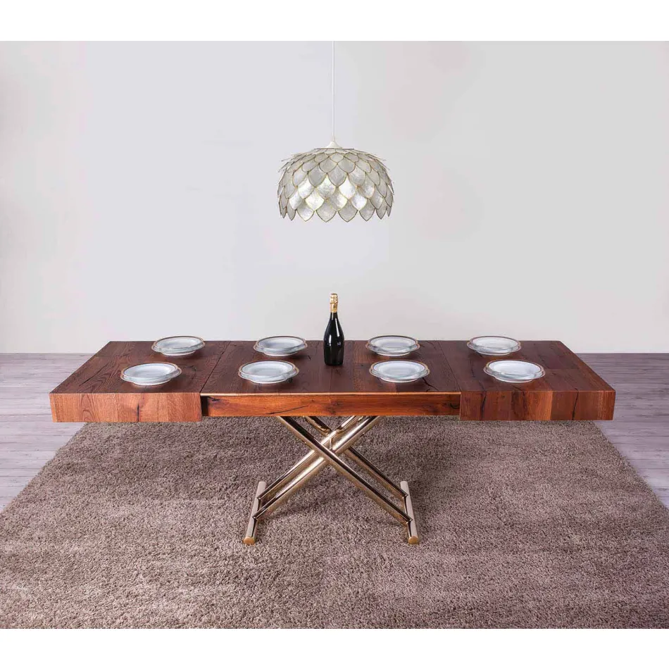 Transformerbart soffbord i trä och metall Tillverkad i Italien - Patroclus Viadurini