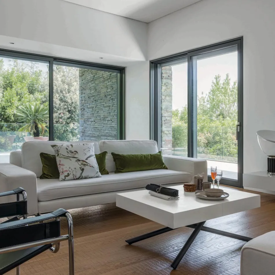 Transformerbart soffbord i trä och metall, tillverkat i Italien - Sanrocco Viadurini