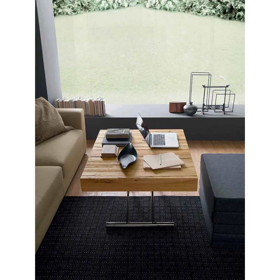 Omvandlingsbart soffbord i massivt trä tillverkat i Italien - Trabucco Viadurini