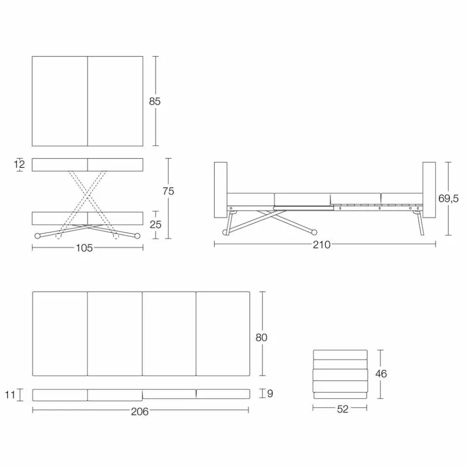 Omvandlingsbart soffbord i massivt trä tillverkat i Italien - Trabucco Viadurini
