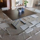 Transformerbart soffbord i metall och glasskiva - Morgan Viadurini