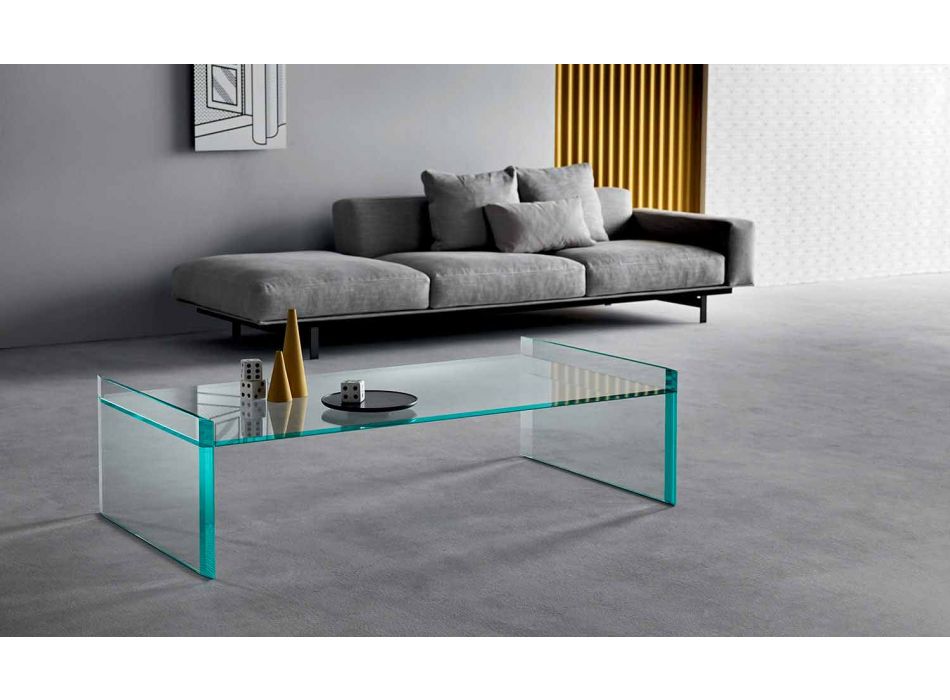Extra klart glas soffbord med avfasning Made in Italy - Imperativ Viadurini