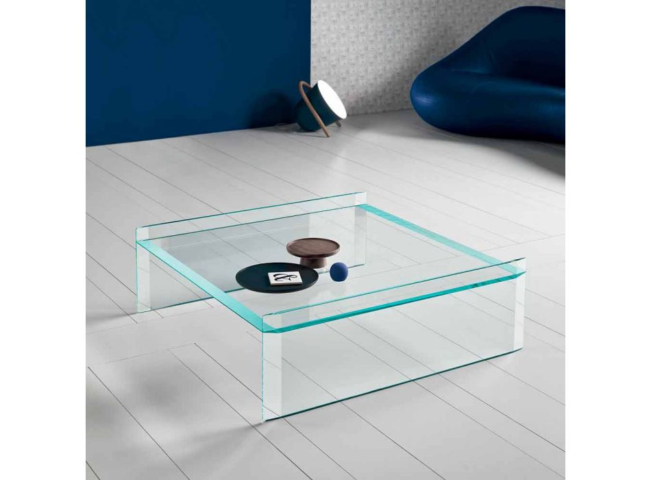 Extra klart glas soffbord med avfasning Made in Italy - Imperativ Viadurini
