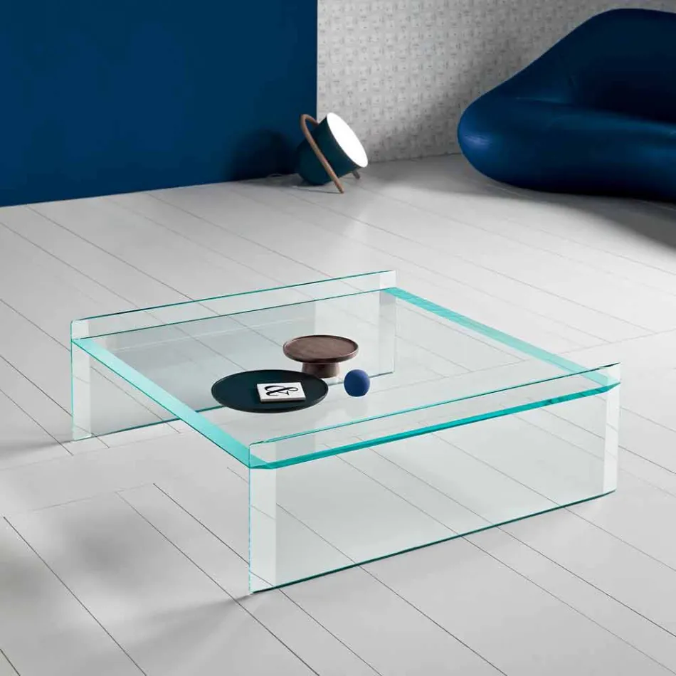 Extra klart glas soffbord med avfasning Made in Italy - Imperativ Viadurini
