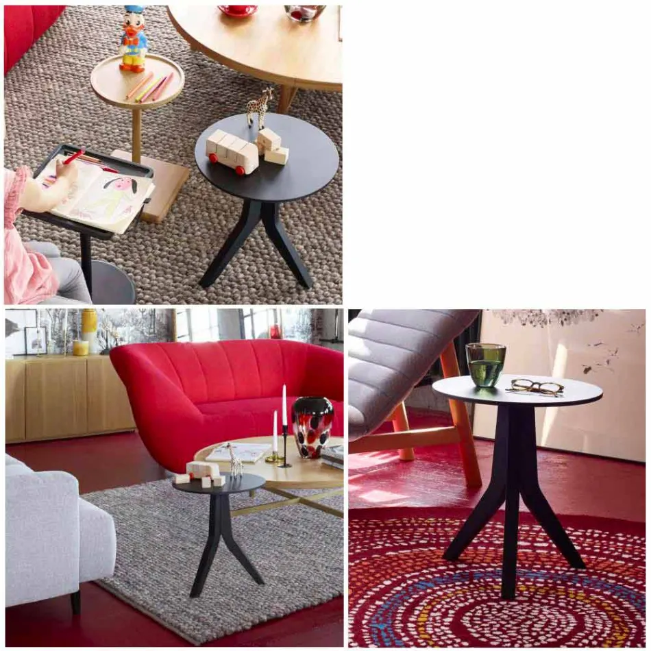 Modernt soffbord i svartlackerat trä med rund design - Sperone Viadurini