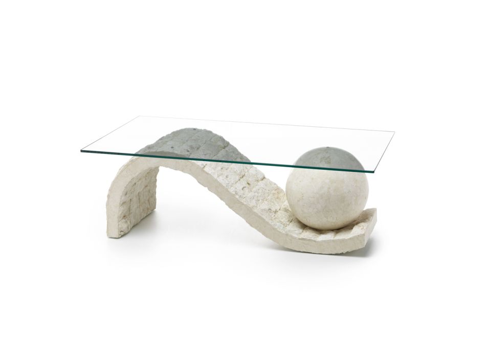 Vardagsrum Soffbord Glasskiva med Fossil Stone Base - Kula Viadurini
